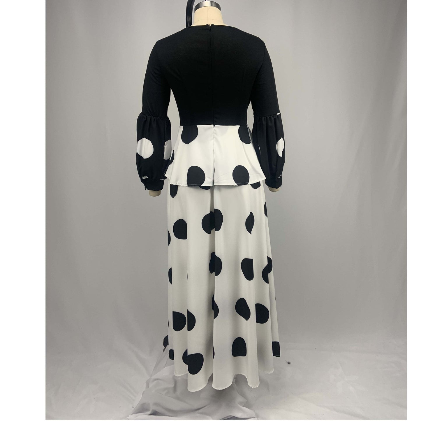 European And American New Cross Border Women''S Clothing Source Mesh Stitching High Waist Dot Printing Long Dress